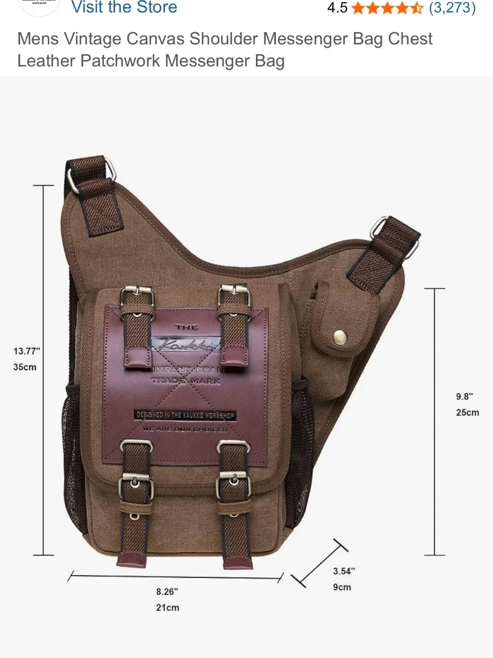 Casual Brown Canvas & Leather Messenger Bag for Men